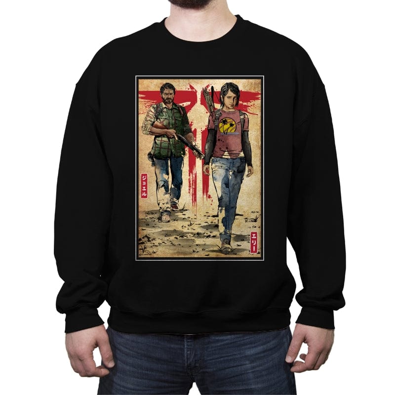 Joel and Ellie Woodblock - Crew Neck Sweatshirt Crew Neck Sweatshirt RIPT Apparel Small / Black