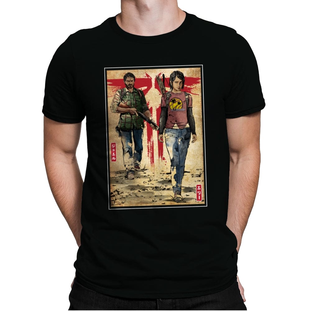 Joel and Ellie Woodblock - Mens Premium T-Shirts RIPT Apparel Small / Black