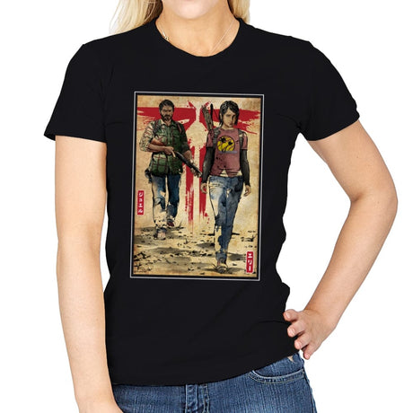 Joel and Ellie Woodblock - Womens T-Shirts RIPT Apparel Small / Black