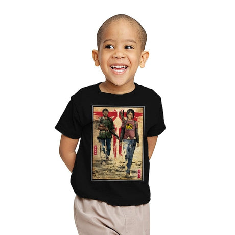 Joel and Ellie Woodblock - Youth T-Shirts RIPT Apparel X-small / Black