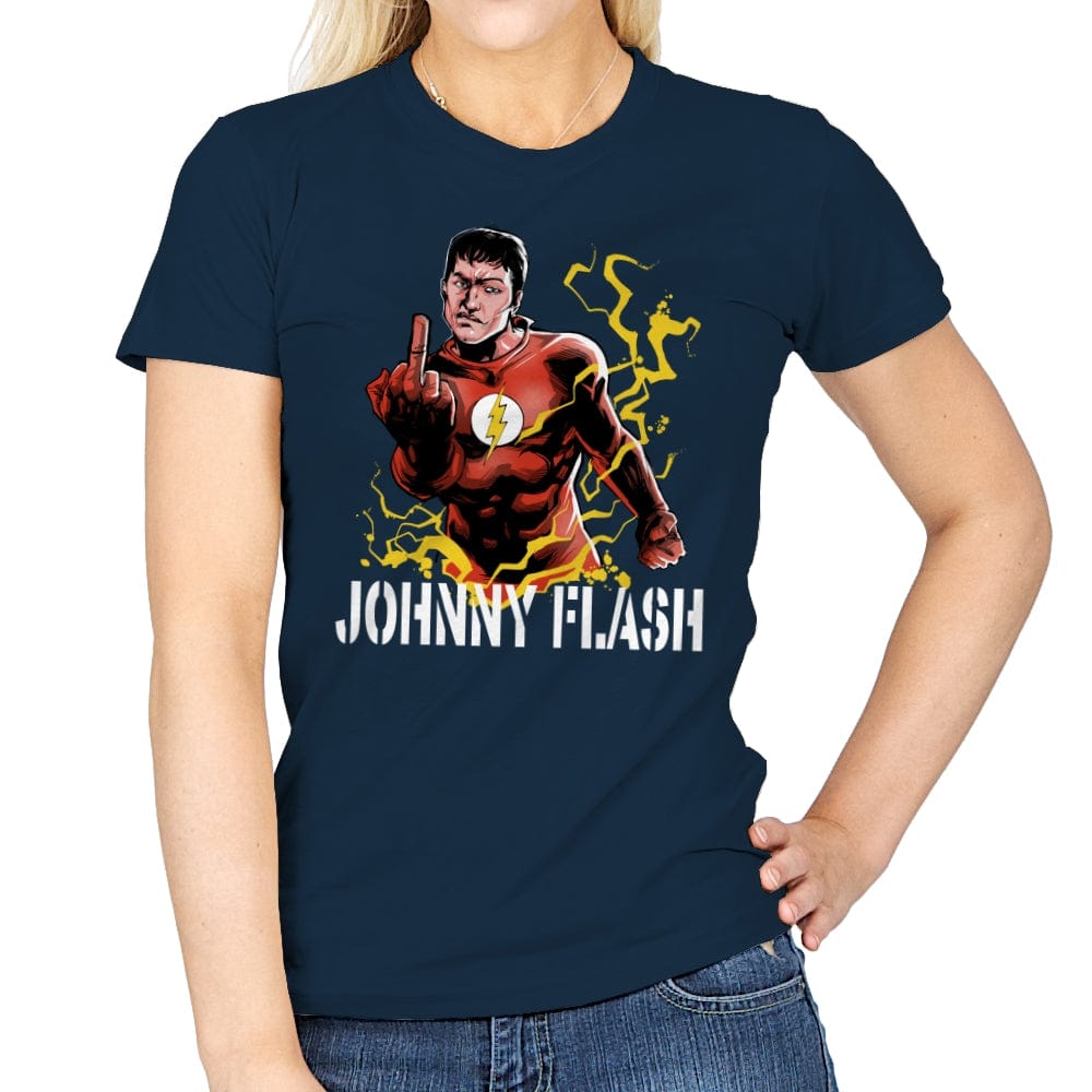 Johnny Flash - Womens T-Shirts RIPT Apparel Small / Navy