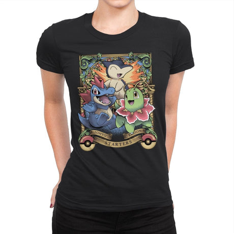 Johto Starters - Womens Premium T-Shirts RIPT Apparel Small / Black