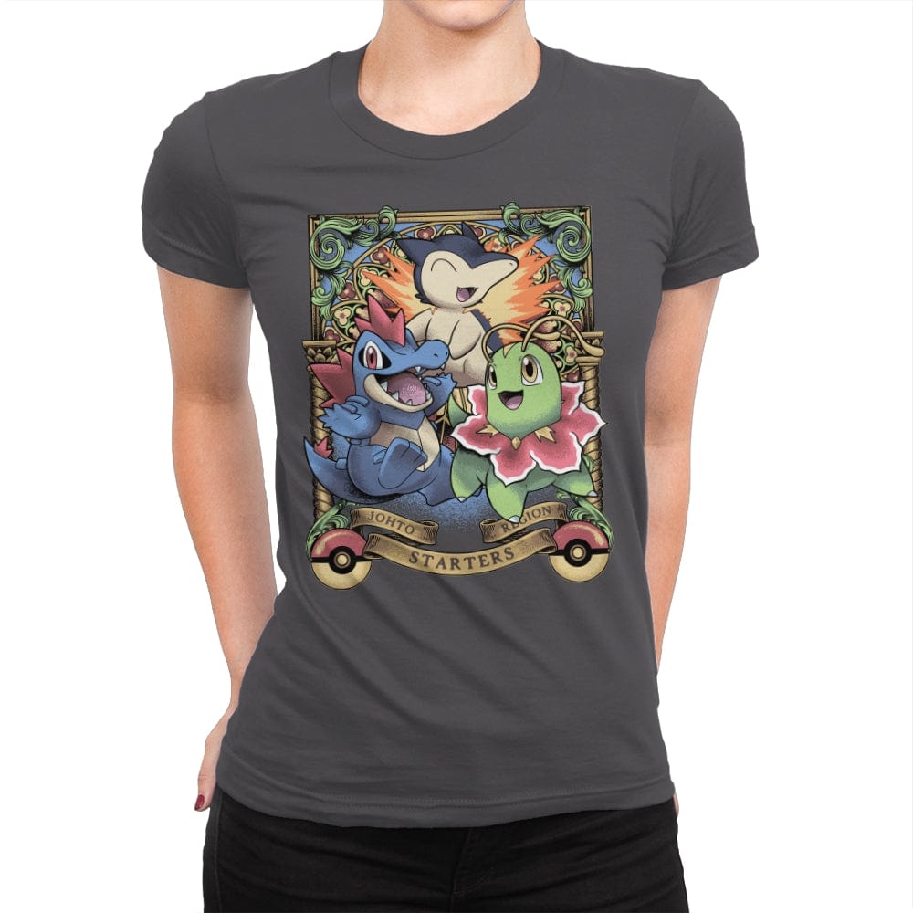 Johto Starters - Womens Premium T-Shirts RIPT Apparel Small / Heavy Metal