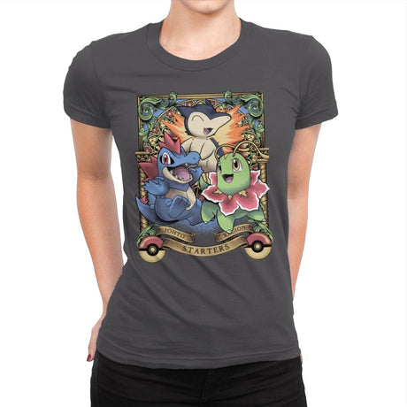 Johto Starters - Womens Premium T-Shirts RIPT Apparel Small / Heavy Metal