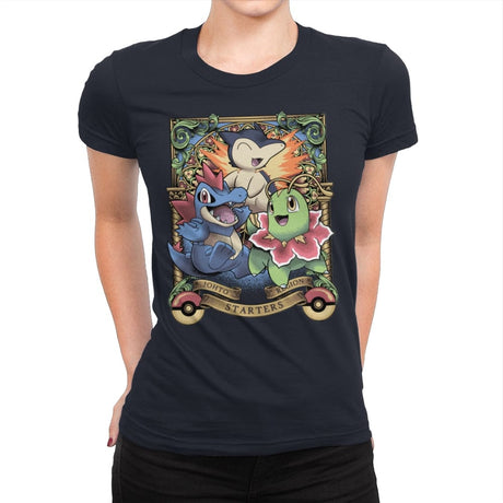 Johto Starters - Womens Premium T-Shirts RIPT Apparel Small / Midnight Navy