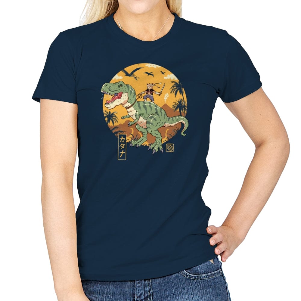 Jurassic Catana T-Rex - Womens T-Shirts RIPT Apparel Small / Navy