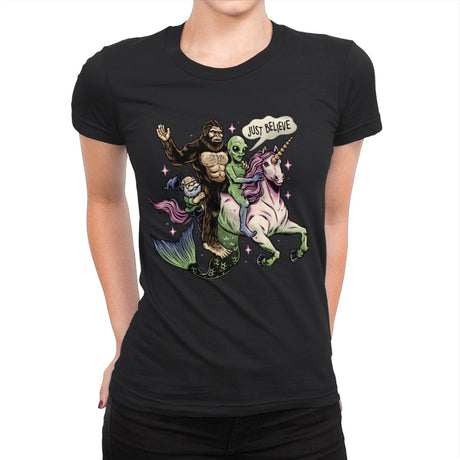 Just Believe - Womens Premium T-Shirts RIPT Apparel Small / Black