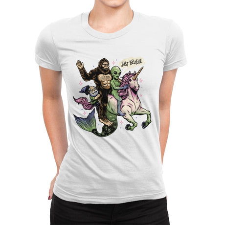 Just Believe - Womens Premium T-Shirts RIPT Apparel Small / White