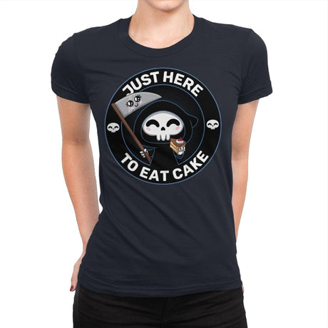 Just here to eat Cake - Womens Premium T-Shirts RIPT Apparel Small / Midnight Navy