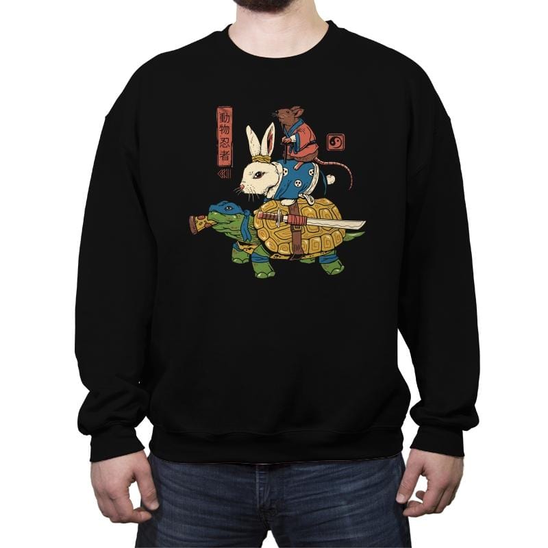 Kame, Usagi and Ratto Ninjas - Crew Neck Sweatshirt Crew Neck Sweatshirt RIPT Apparel Small / Black