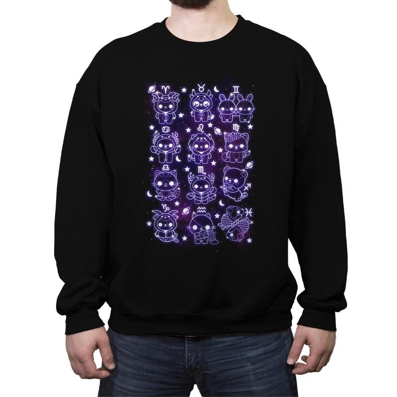 Kawaii Zodiac Signs - Crew Neck Sweatshirt Crew Neck Sweatshirt RIPT Apparel Small / Black