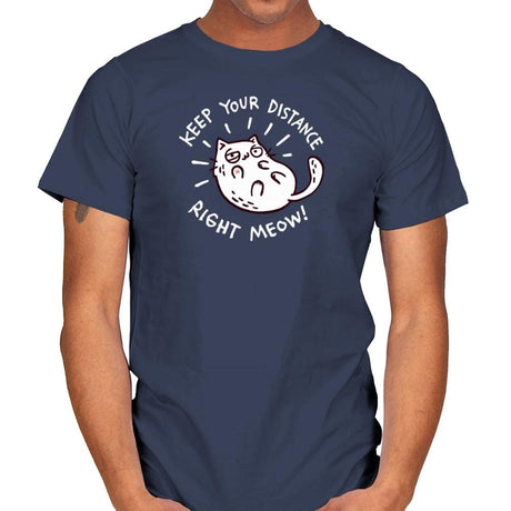 Keep Your Distance Right Meow - Mens T-Shirts RIPT Apparel Small / Navy