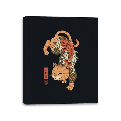 Koi Fish Cat Irezumi - Canvas Wraps Canvas Wraps RIPT Apparel 11x14 / Black