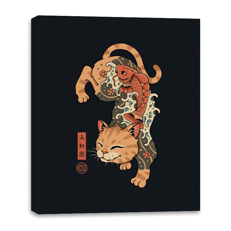 Koi Fish Cat Irezumi - Canvas Wraps Canvas Wraps RIPT Apparel 16x20 / Black