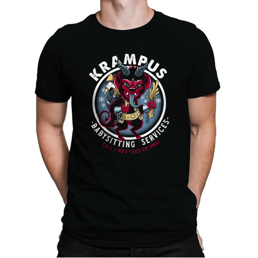 Krampus Babysitting Services - Mens Premium T-Shirts RIPT Apparel Small / Black