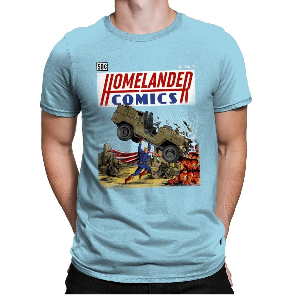 Laser Eyes Comics - Mens Premium T-Shirts RIPT Apparel Small / Light Blue