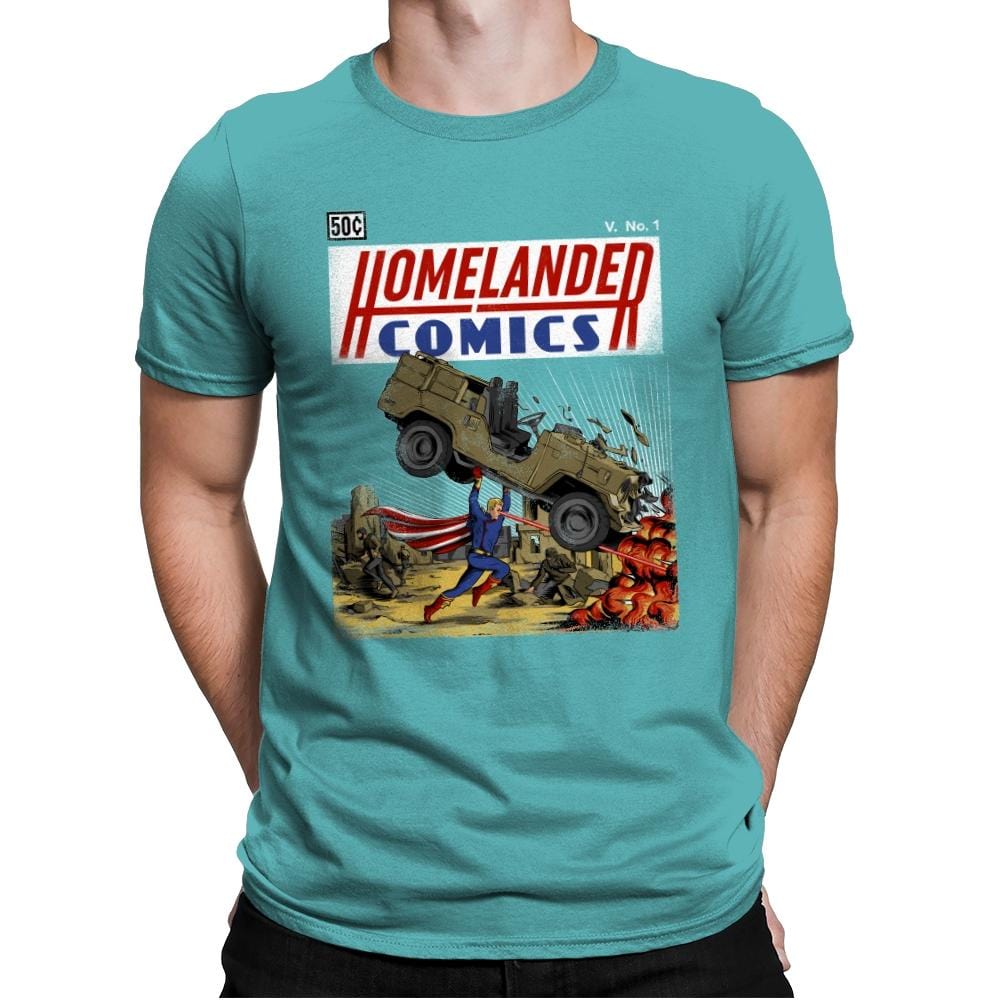 Laser Eyes Comics - Mens Premium T-Shirts RIPT Apparel Small / Tahiti Blue