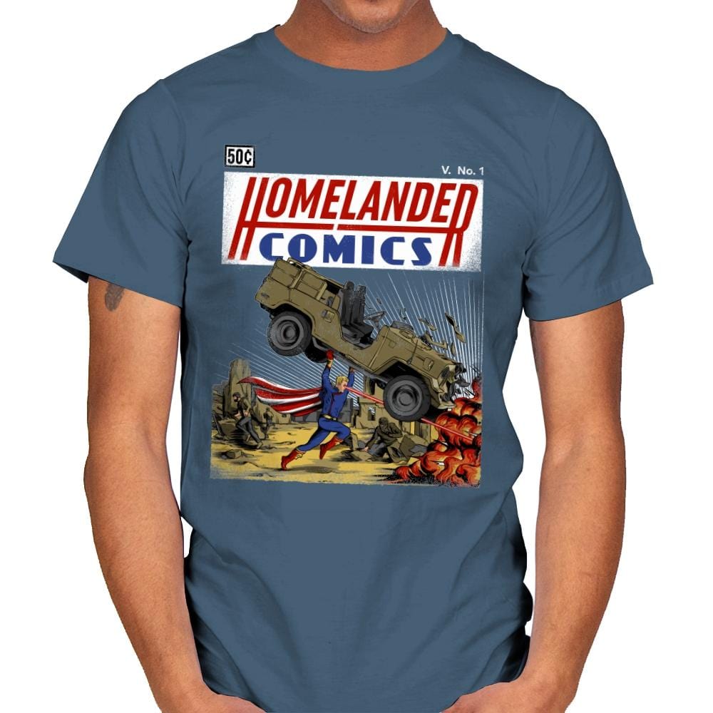 Laser Eyes Comics - Mens T-Shirts RIPT Apparel Small / Indigo Blue