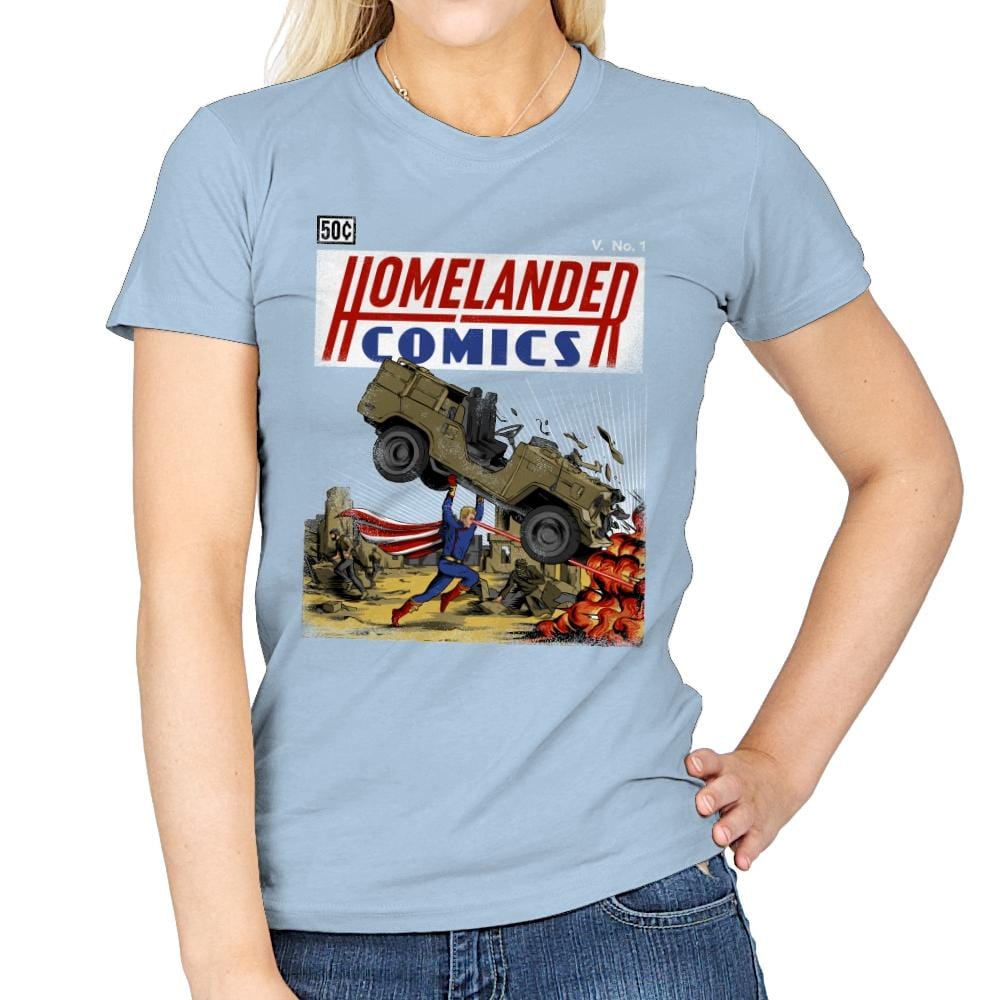 Laser Eyes Comics - Womens T-Shirts RIPT Apparel Small / Light Blue