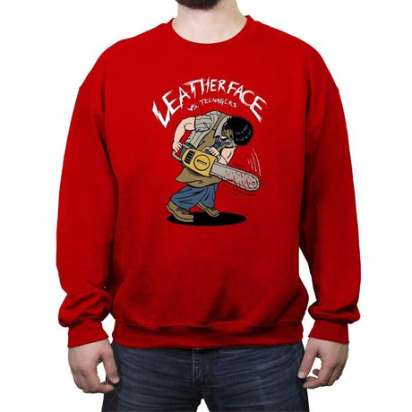Leather vs Teenagers - Crew Neck Sweatshirt Crew Neck Sweatshirt RIPT Apparel Small / Red