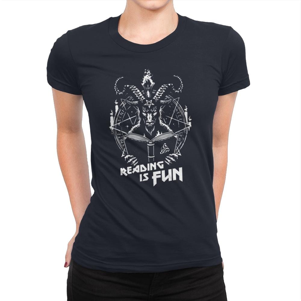 Let's Do Some Reading - Womens Premium T-Shirts RIPT Apparel Small / Midnight Navy