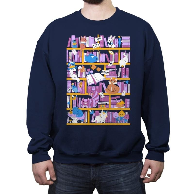 Library in Wonderland - Crew Neck Sweatshirt Crew Neck Sweatshirt RIPT Apparel Small / Navy