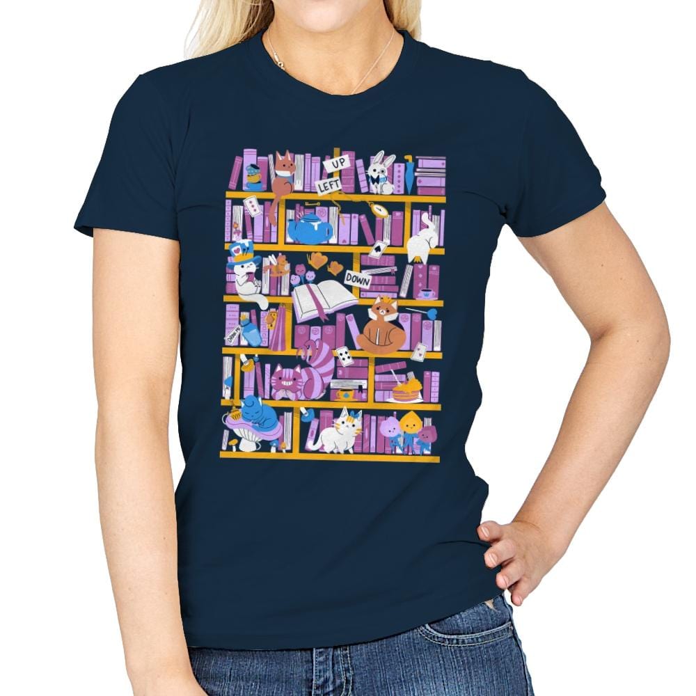 Library in Wonderland - Womens T-Shirts RIPT Apparel Small / Navy