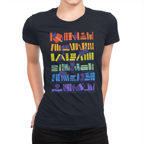 Library Kittens - Womens Premium T-Shirts RIPT Apparel Small / Midnight Navy