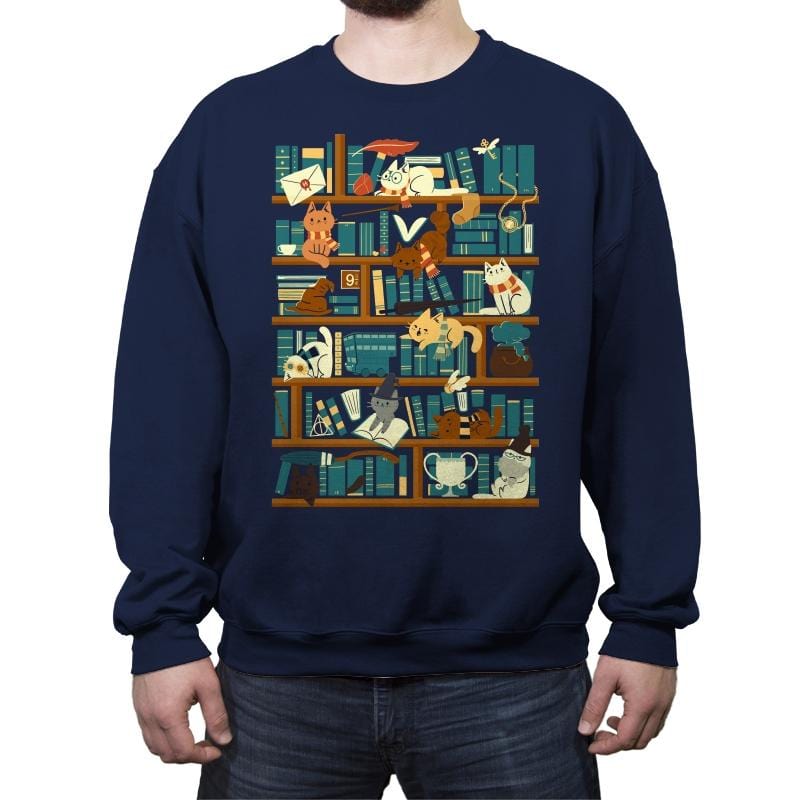 Library Magic School - Crew Neck Sweatshirt Crew Neck Sweatshirt RIPT Apparel Small / Navy