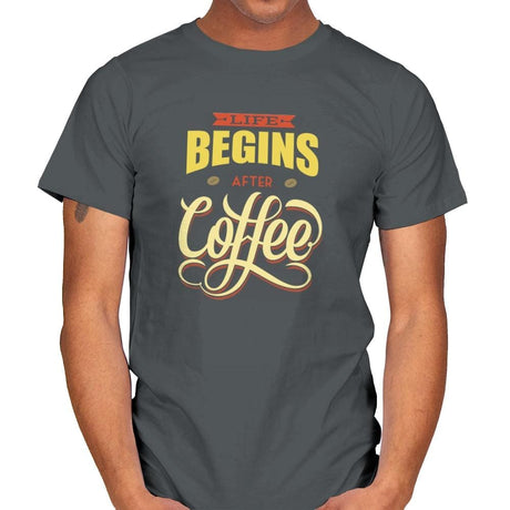 Life Begins After Coffee - Mens T-Shirts RIPT Apparel Small / Charcoal