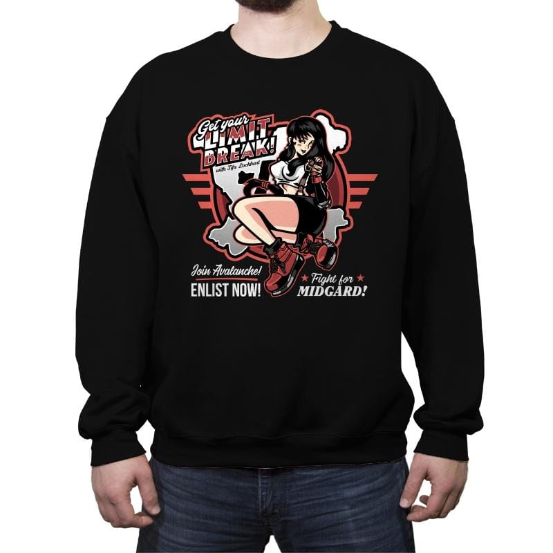 Limit Break with Tifa - Crew Neck Sweatshirt Crew Neck Sweatshirt RIPT Apparel Small / Black