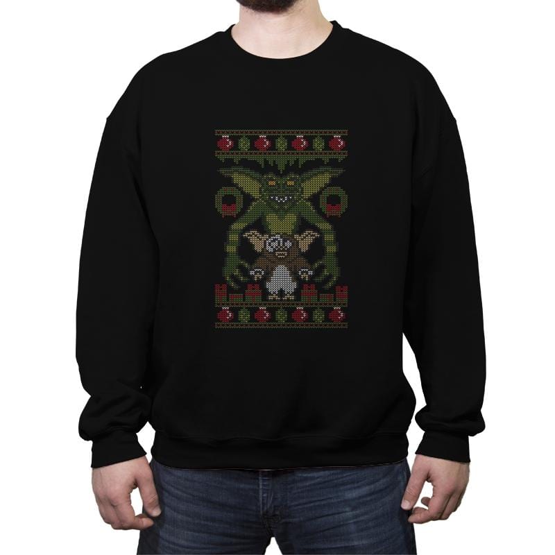 Little Monster - Ugly Holiday - Crew Neck Sweatshirt Crew Neck Sweatshirt RIPT Apparel Small / Black