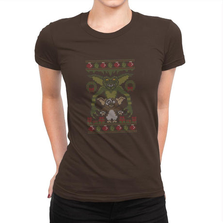 Little Monster - Ugly Holiday - Womens Premium T-Shirts RIPT Apparel Small / Dark Chocolate