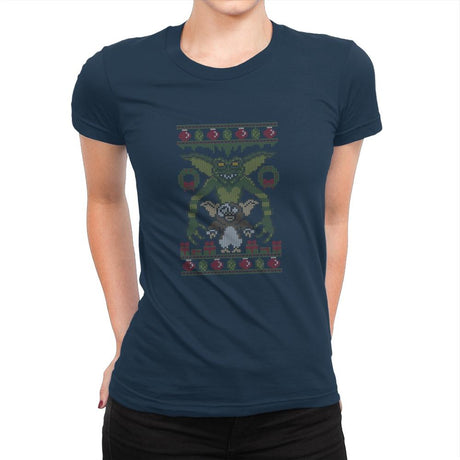 Little Monster - Ugly Holiday - Womens Premium T-Shirts RIPT Apparel Small / Midnight Navy