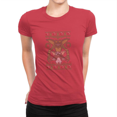 Little Monster - Ugly Holiday - Womens Premium T-Shirts RIPT Apparel Small / Red