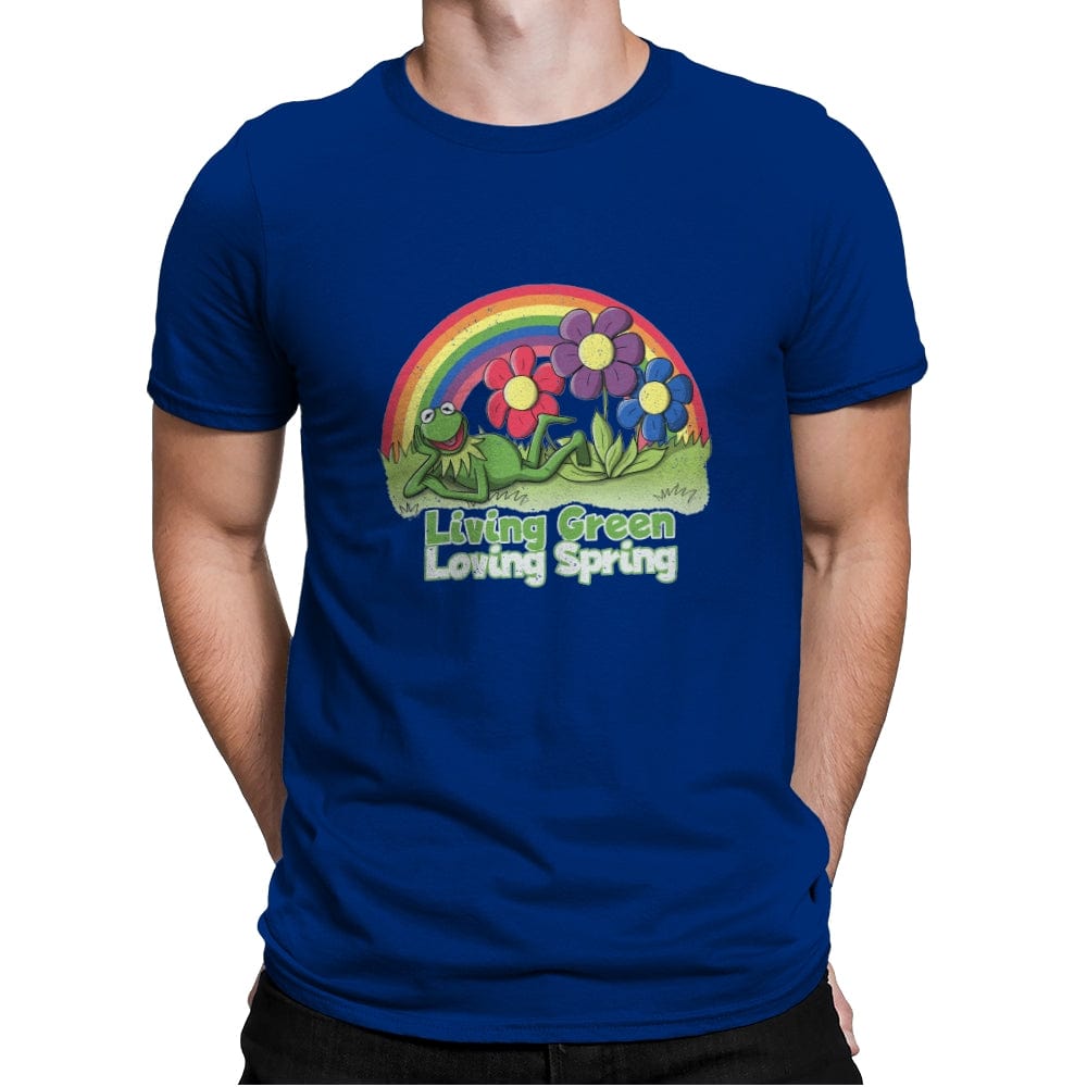 Living Green, Loving Spring - Mens Premium T-Shirts RIPT Apparel Small / Royal