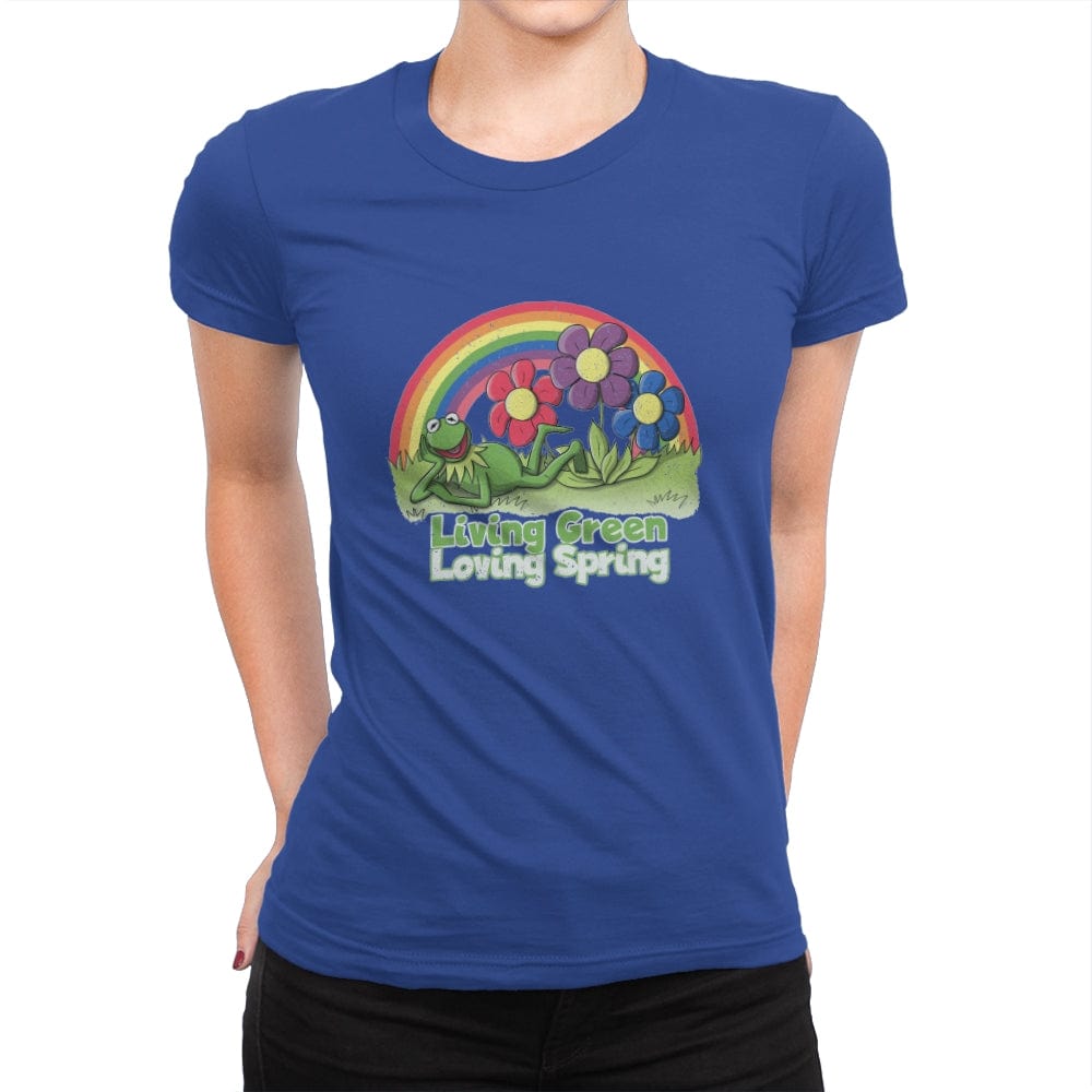 Living Green, Loving Spring - Womens Premium T-Shirts RIPT Apparel Small / Royal