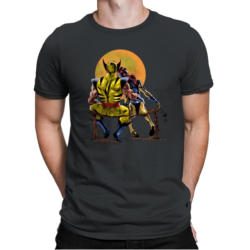 Logan and Jean Gazing at the Moon - Mens Premium T-Shirts RIPT Apparel Small / Heavy Metal