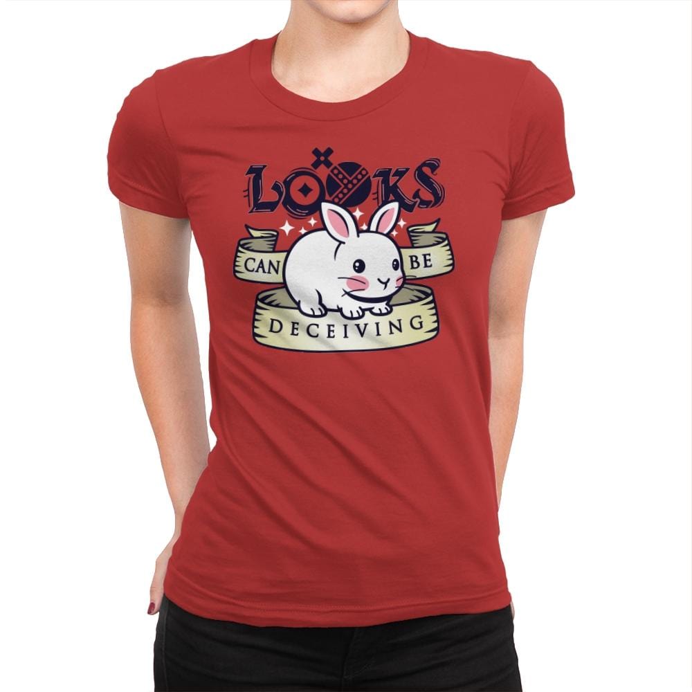 Looks Can Be Deceiving - Womens Premium T-Shirts RIPT Apparel Small / Red