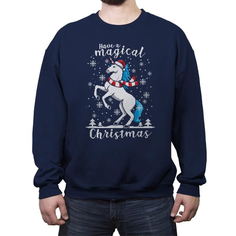 Magic Unicorn Christmas - Ugly Holiday - Crew Neck Sweatshirt Crew Neck Sweatshirt RIPT Apparel Small / Navy