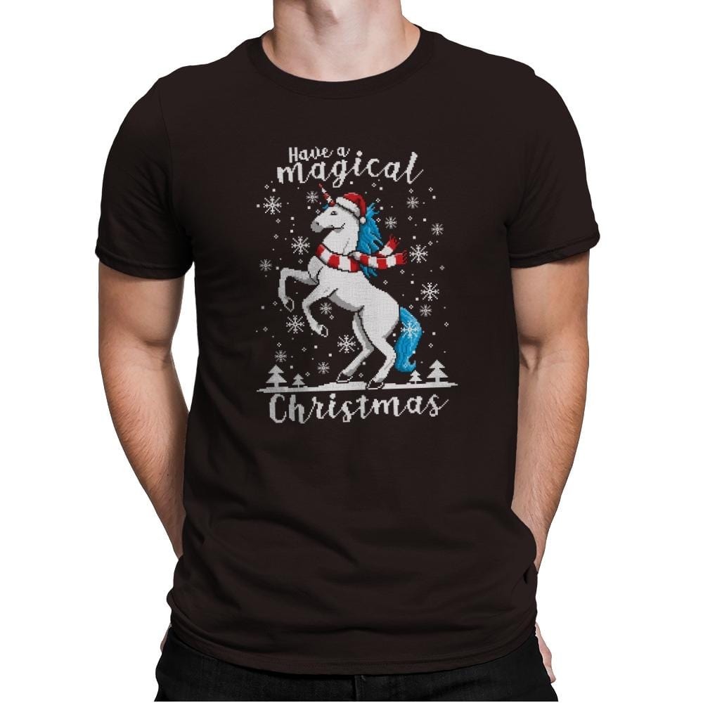 Magic Unicorn Christmas - Ugly Holiday - Mens Premium T-Shirts RIPT Apparel Small / Dark Chocolate