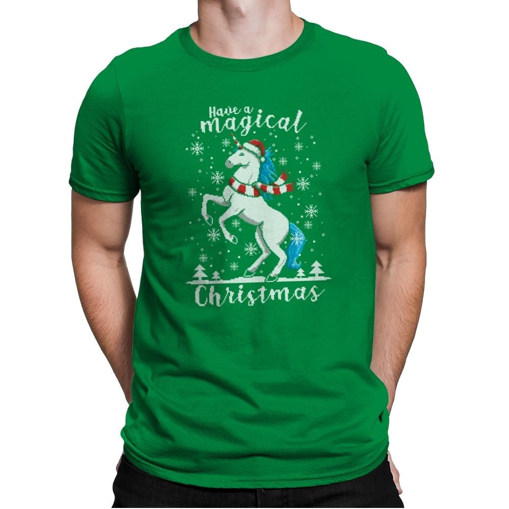 Magic Unicorn Christmas - Ugly Holiday - Mens Premium T-Shirts RIPT Apparel Small / Kelly Green