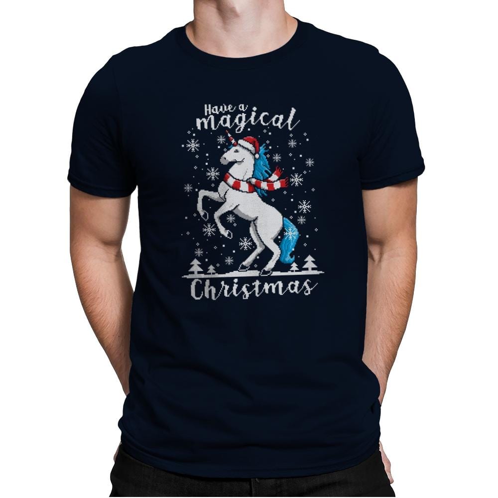 Magic Unicorn Christmas - Ugly Holiday - Mens Premium T-Shirts RIPT Apparel Small / Midnight Navy