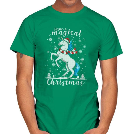 Magic Unicorn Christmas - Ugly Holiday - Mens T-Shirts RIPT Apparel Small / Kelly Green