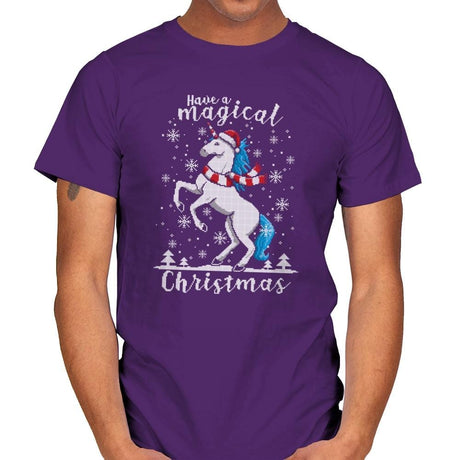Magic Unicorn Christmas - Ugly Holiday - Mens T-Shirts RIPT Apparel Small / Purple
