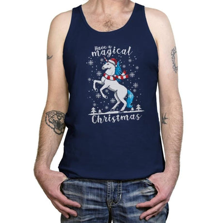 Magic Unicorn Christmas - Ugly Holiday - Tanktop Tanktop RIPT Apparel X-Small / Navy