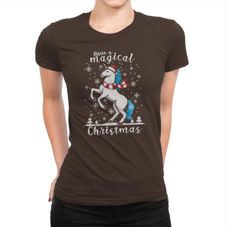 Magic Unicorn Christmas - Ugly Holiday - Womens Premium T-Shirts RIPT Apparel Small / Dark Chocolate