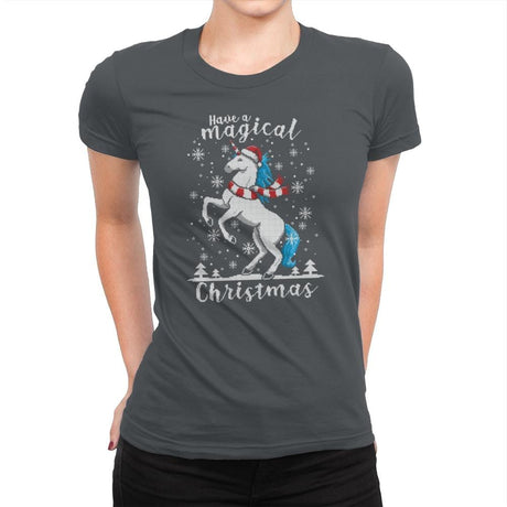 Magic Unicorn Christmas - Ugly Holiday - Womens Premium T-Shirts RIPT Apparel Small / Heavy Metal