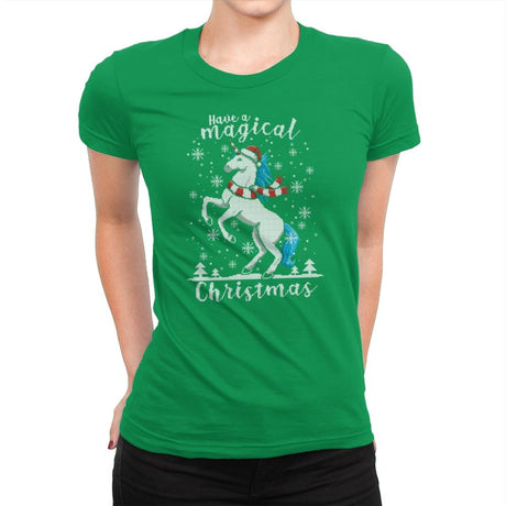 Magic Unicorn Christmas - Ugly Holiday - Womens Premium T-Shirts RIPT Apparel Small / Kelly Green