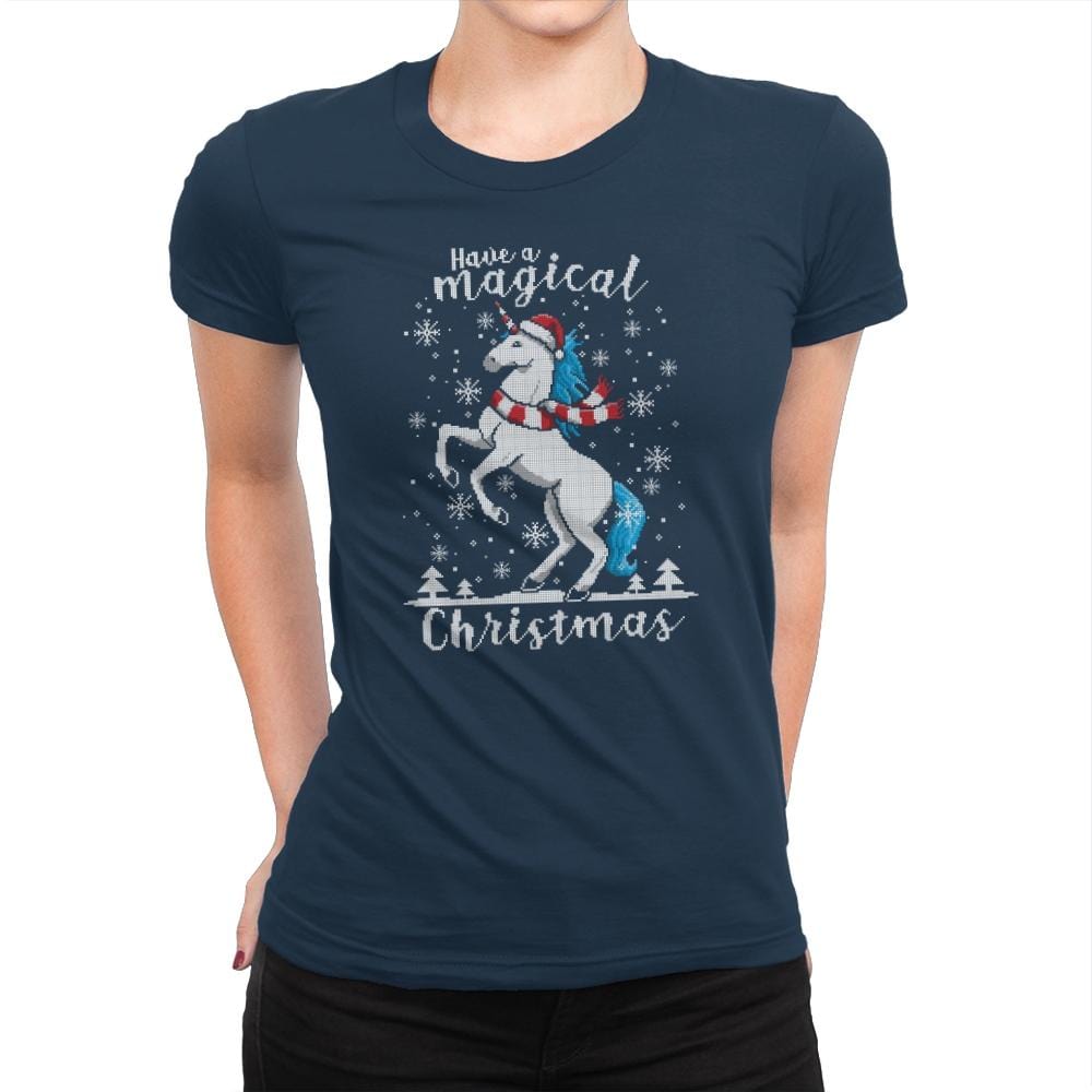 Magic Unicorn Christmas - Ugly Holiday - Womens Premium T-Shirts RIPT Apparel Small / Midnight Navy